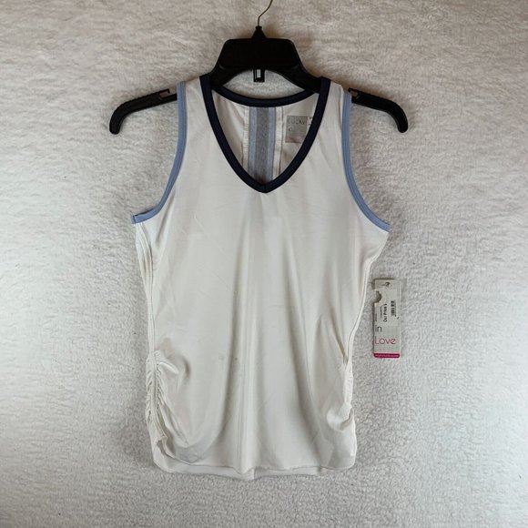 Lucky In Love Tennis Tank Top Girls Small White Semi-Fitted V-Neck Pullover 7081 - Picture 1 of 9